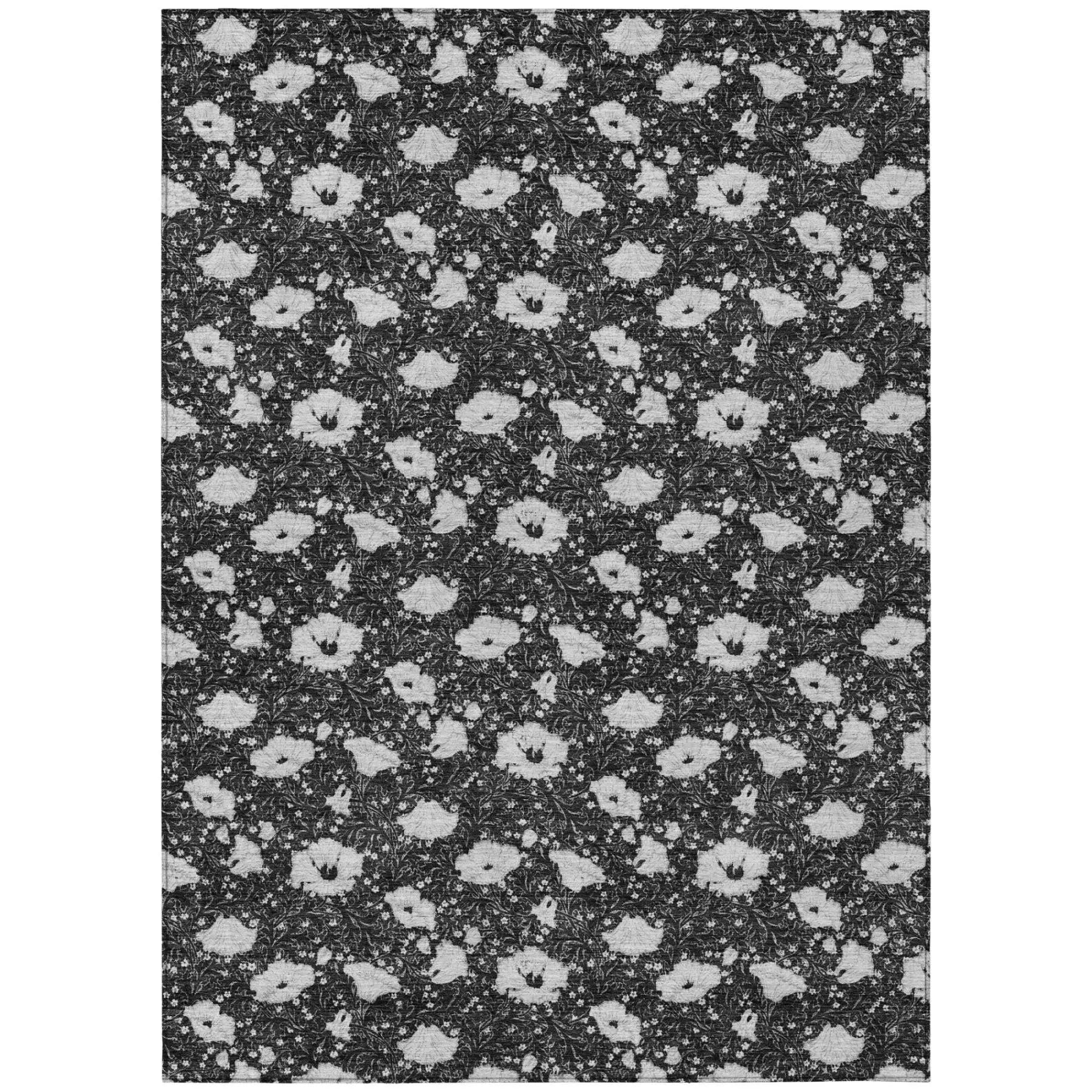 8' X 10' Black And Graphite Floral Washable Indoor Outdoor Area Rug Homeroots Outdoor