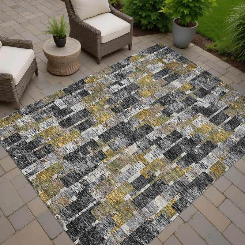 8' X 10' Black And Graphite Geometric Washable Indoor Outdoor Area Rug Homeroots Outdoor