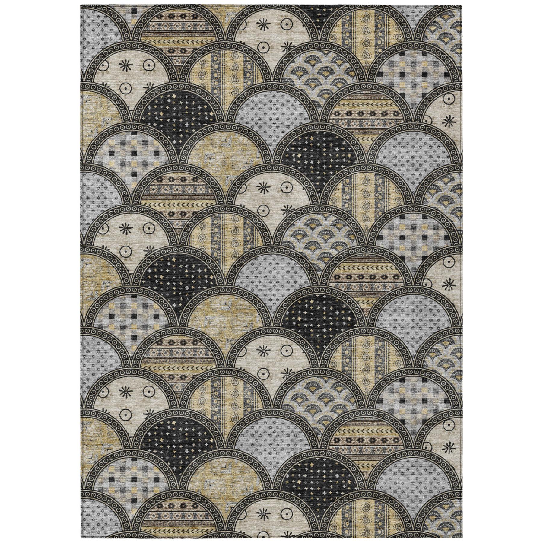 8' X 10' Black And Graphite Geometric Washable Indoor Outdoor Area Rug Homeroots Outdoor