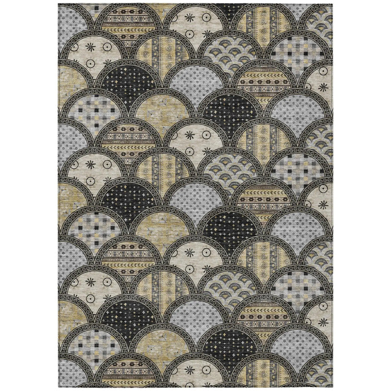 8' X 10' Black And Graphite Geometric Washable Indoor Outdoor Area Rug Homeroots Outdoor