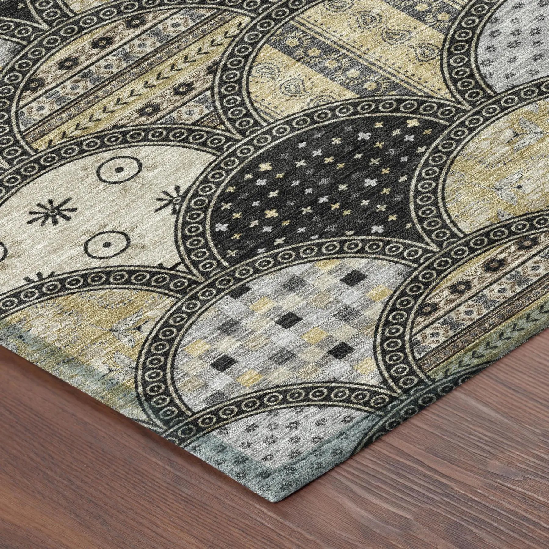 8' X 10' Black And Graphite Geometric Washable Indoor Outdoor Area Rug Homeroots Outdoor