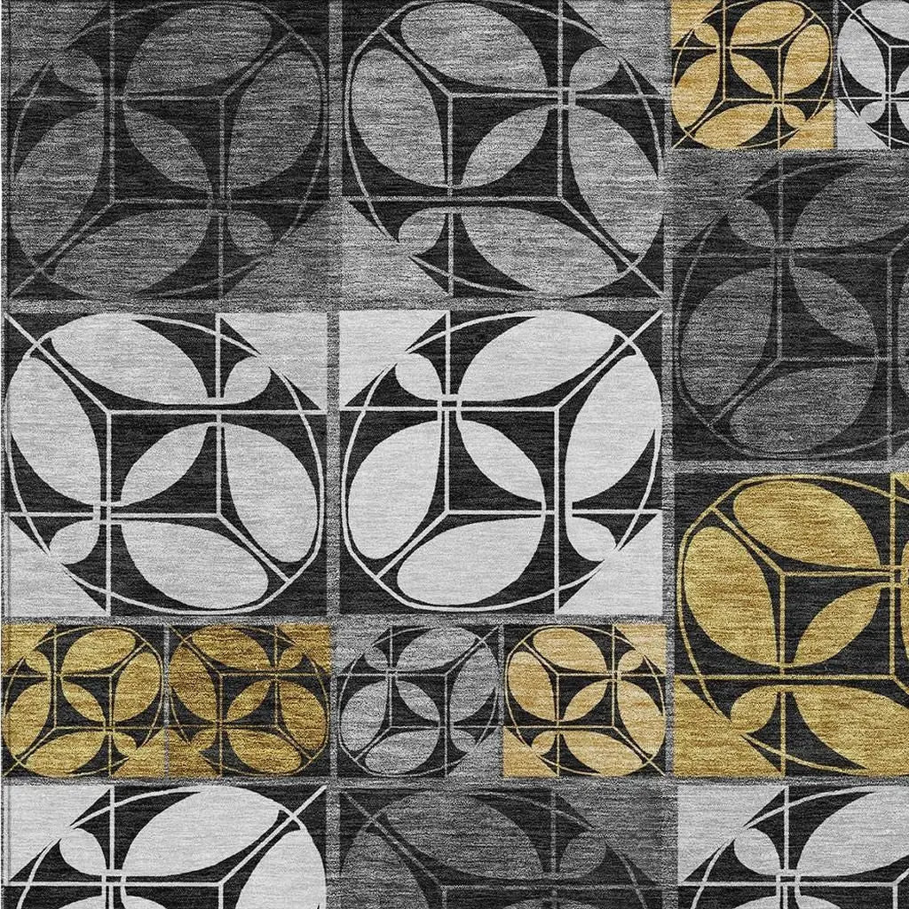 8' X 10' Black And Graphite Geometric Washable Indoor Outdoor Area Rug Homeroots Outdoor