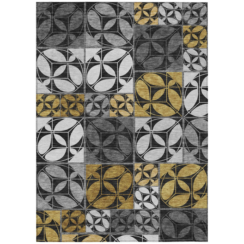 8' X 10' Black And Graphite Geometric Washable Indoor Outdoor Area Rug Homeroots Outdoor