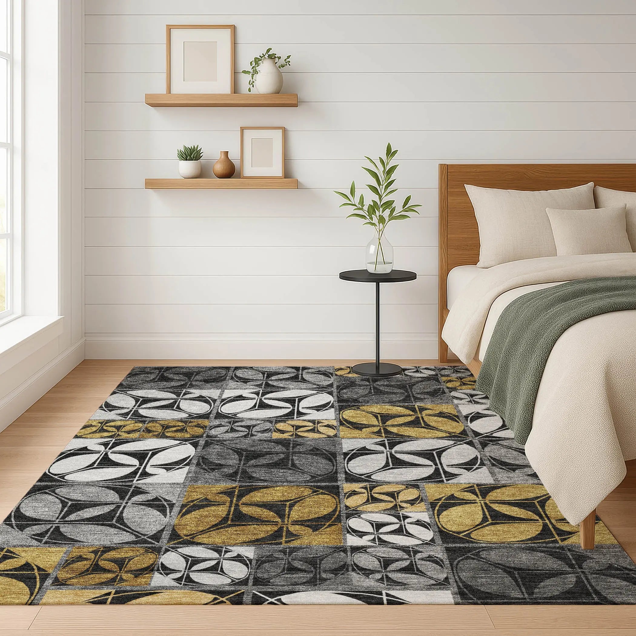 8' X 10' Black And Graphite Geometric Washable Indoor Outdoor Area Rug Homeroots Outdoor