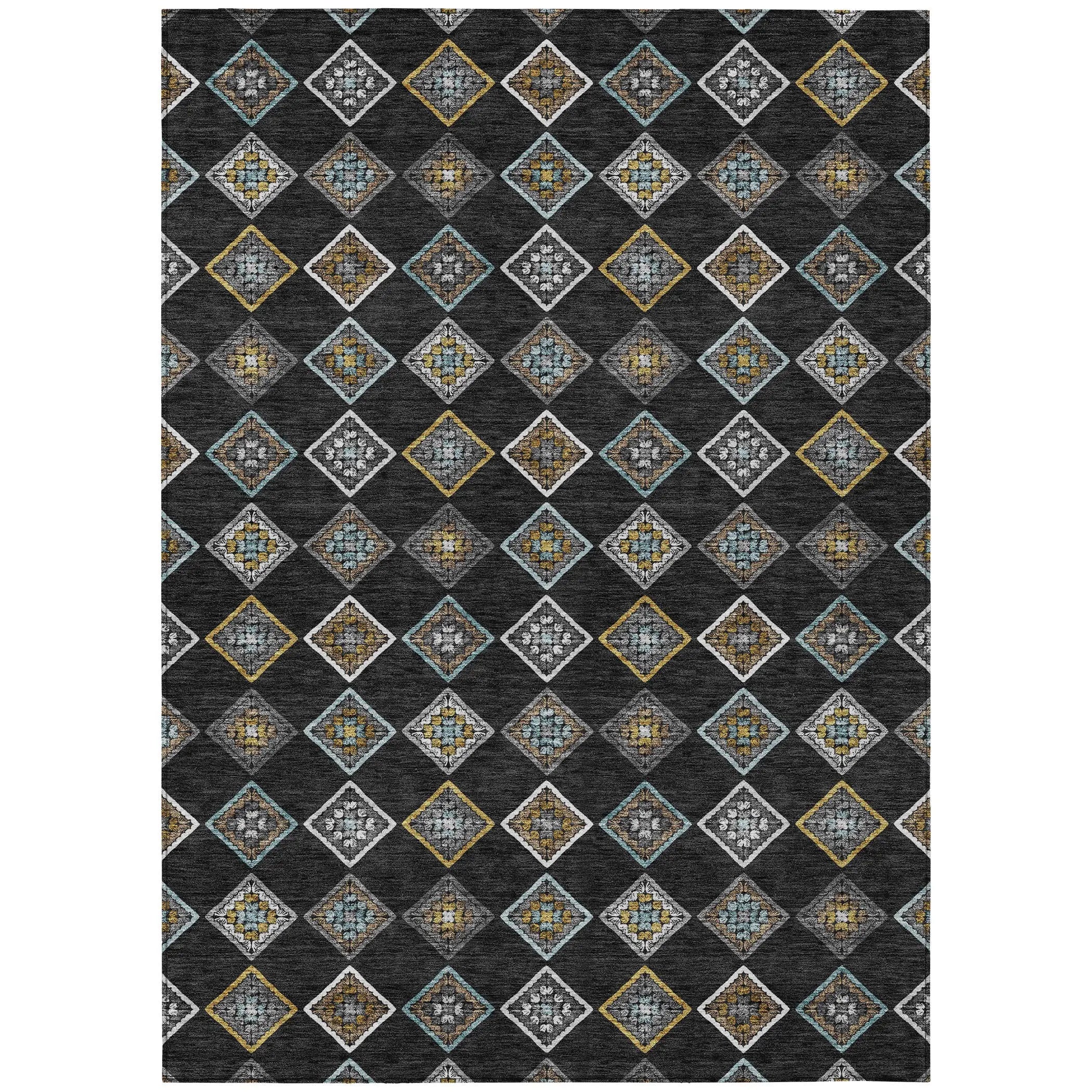 8' X 10' Black And Graphite Geometric Washable Indoor Outdoor Area Rug Homeroots Outdoor