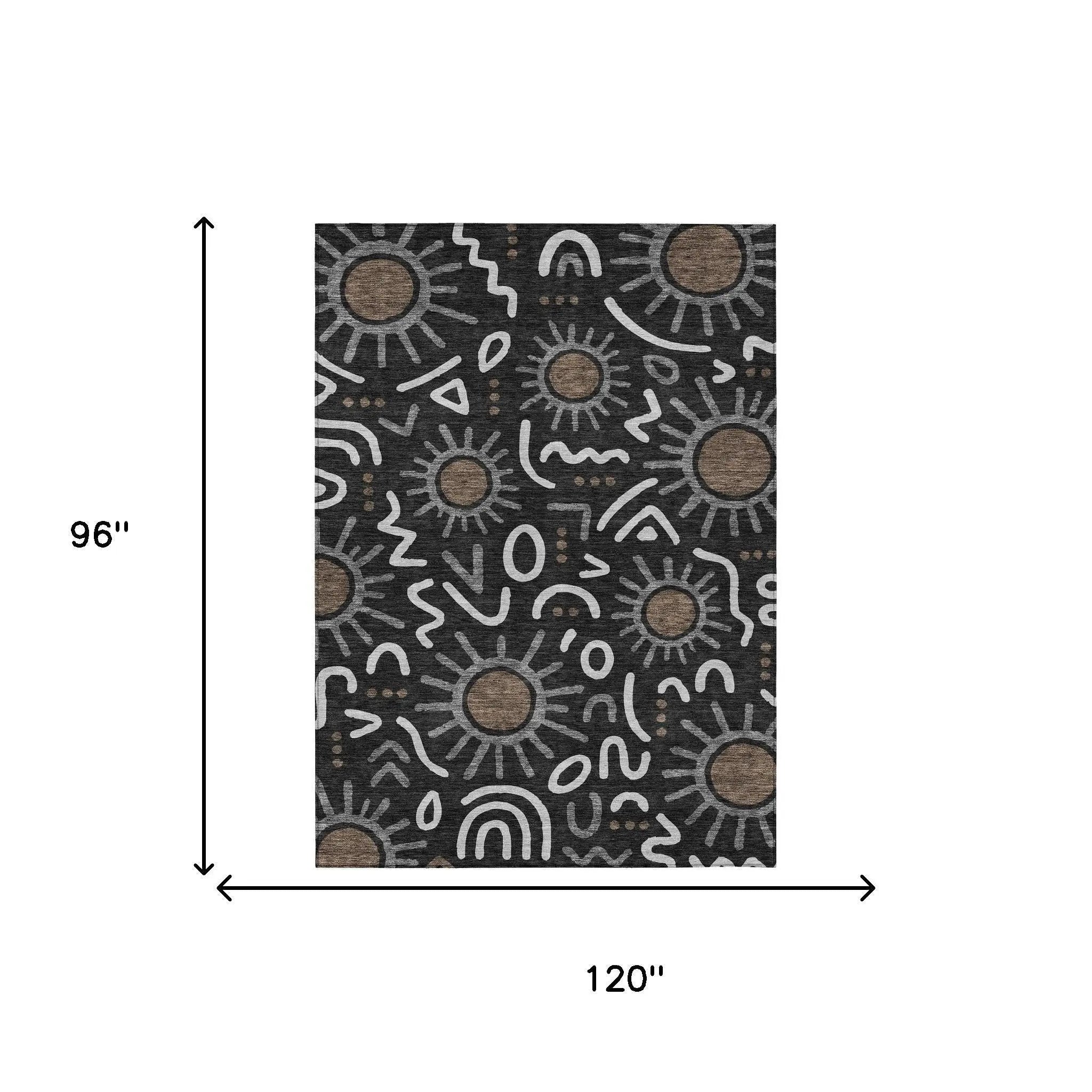 8' X 10' Black And Graphite Geometric Washable Indoor Outdoor Area Rug Homeroots Outdoor