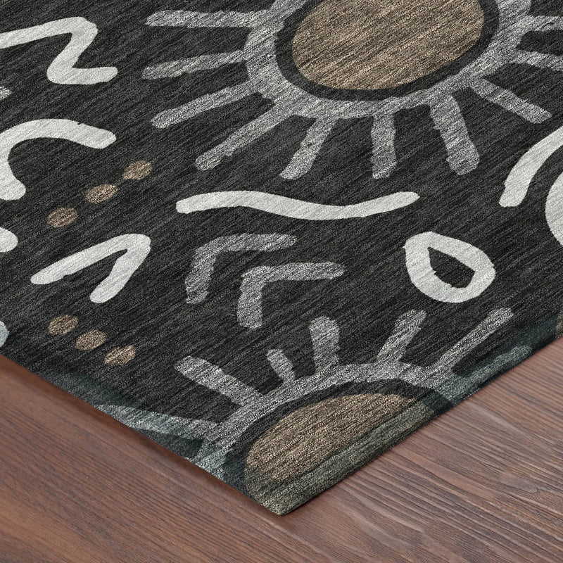 8' X 10' Black And Graphite Geometric Washable Indoor Outdoor Area Rug Homeroots Outdoor