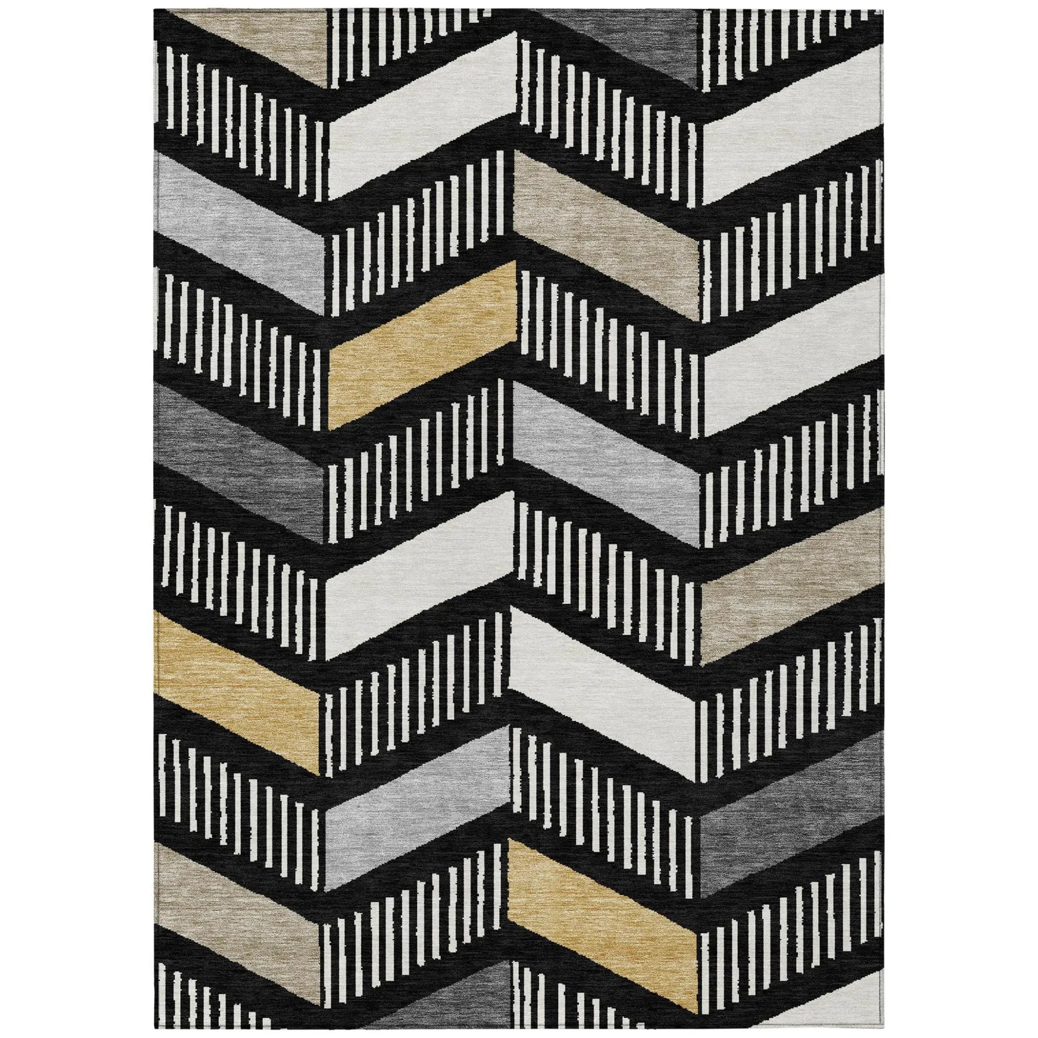 8' X 10' Black And Graphite Geometric Washable Indoor Outdoor Area Rug Homeroots Outdoor