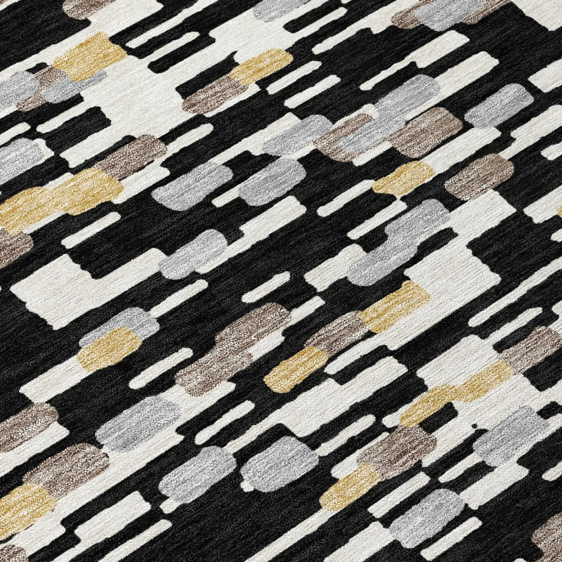 8' X 10' Black And Graphite Geometric Washable Indoor Outdoor Area Rug Homeroots Outdoor