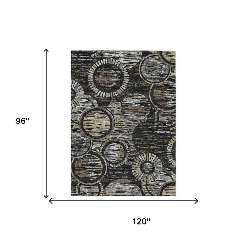 8' X 10' Black And Graphite Geometric Washable Indoor Outdoor Area Rug Homeroots Outdoor