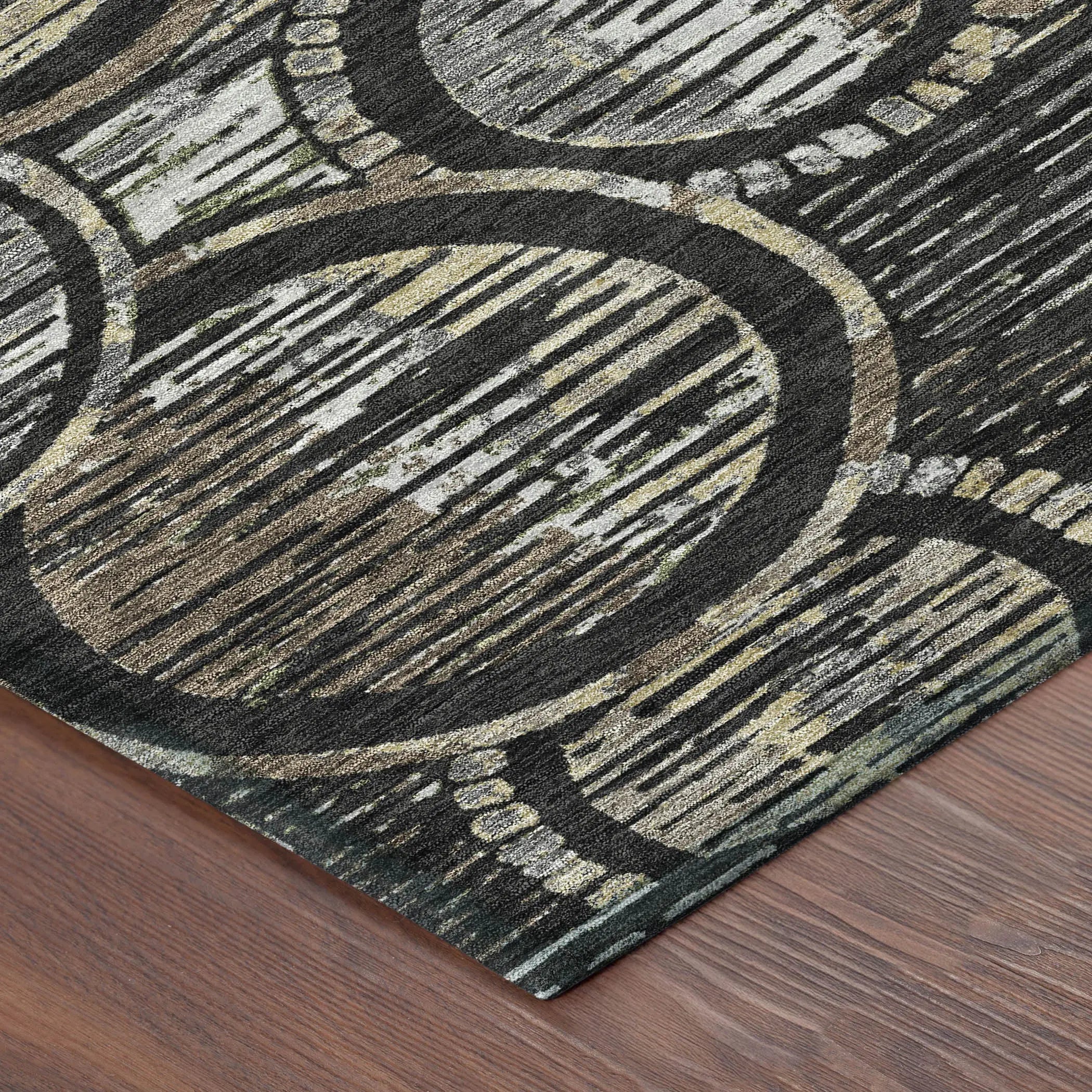 8' X 10' Black And Graphite Geometric Washable Indoor Outdoor Area Rug Homeroots Outdoor