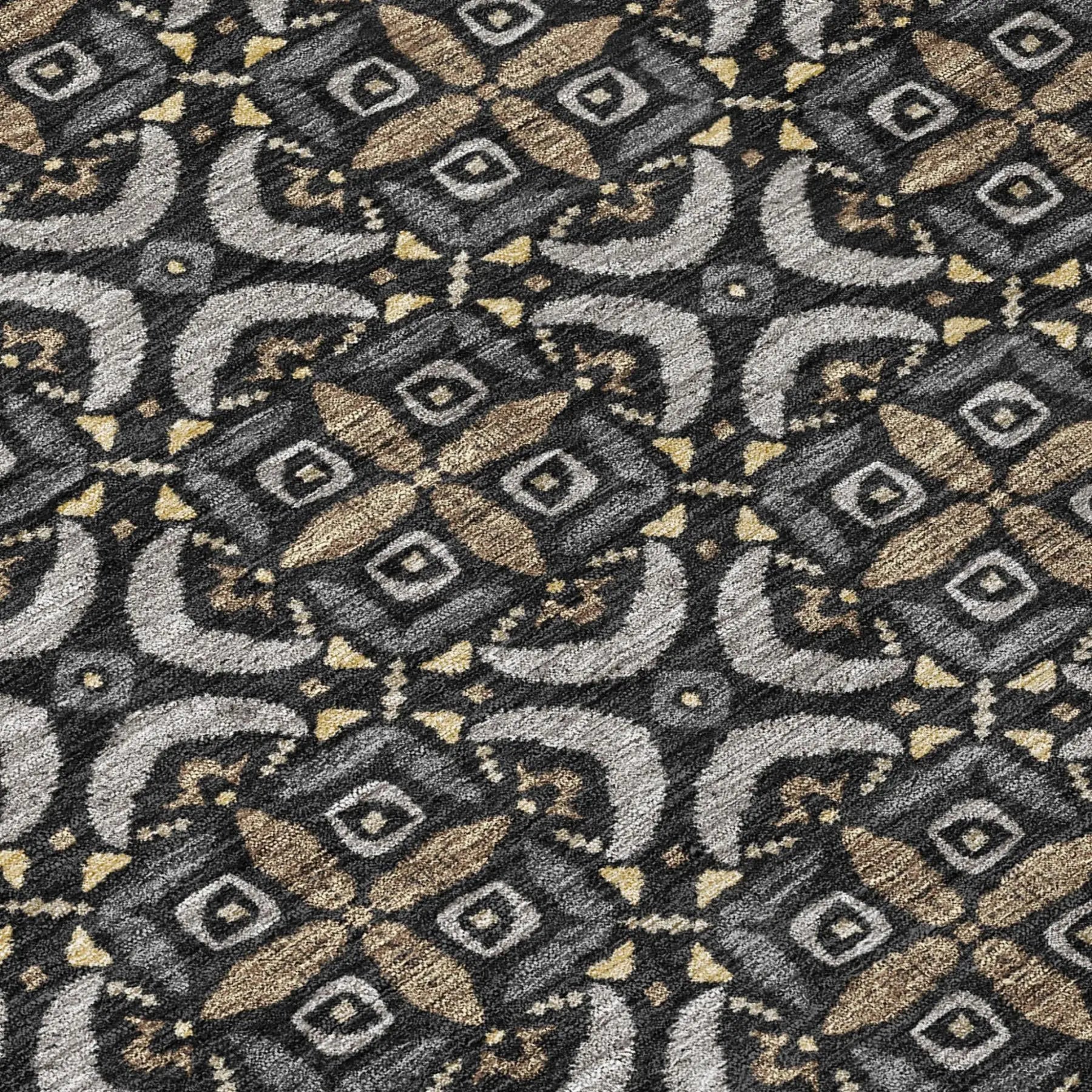 8' X 10' Black And Graphite Geometric Washable Indoor Outdoor Area Rug Homeroots Outdoor