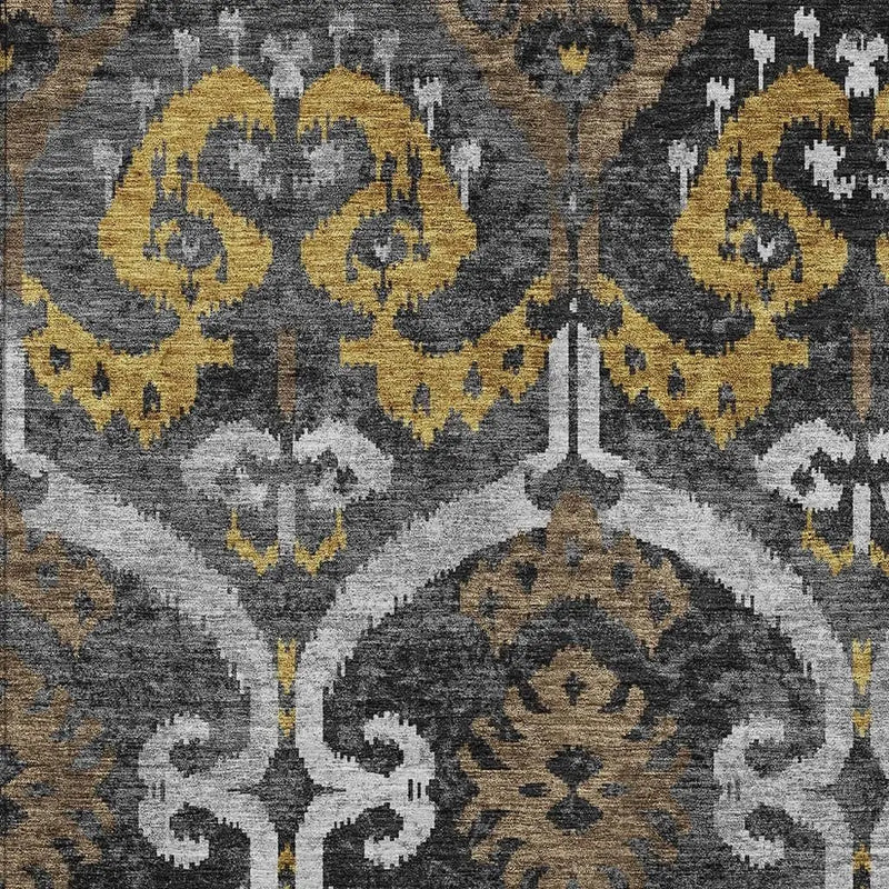 8' X 10' Black And Graphite Ikat Washable Indoor Outdoor Area Rug Homeroots Outdoor