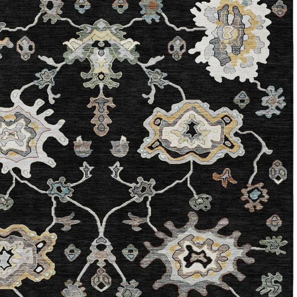 8' X 10' Black And Graphite Oriental Washable Indoor Outdoor Area Rug Homeroots Outdoor