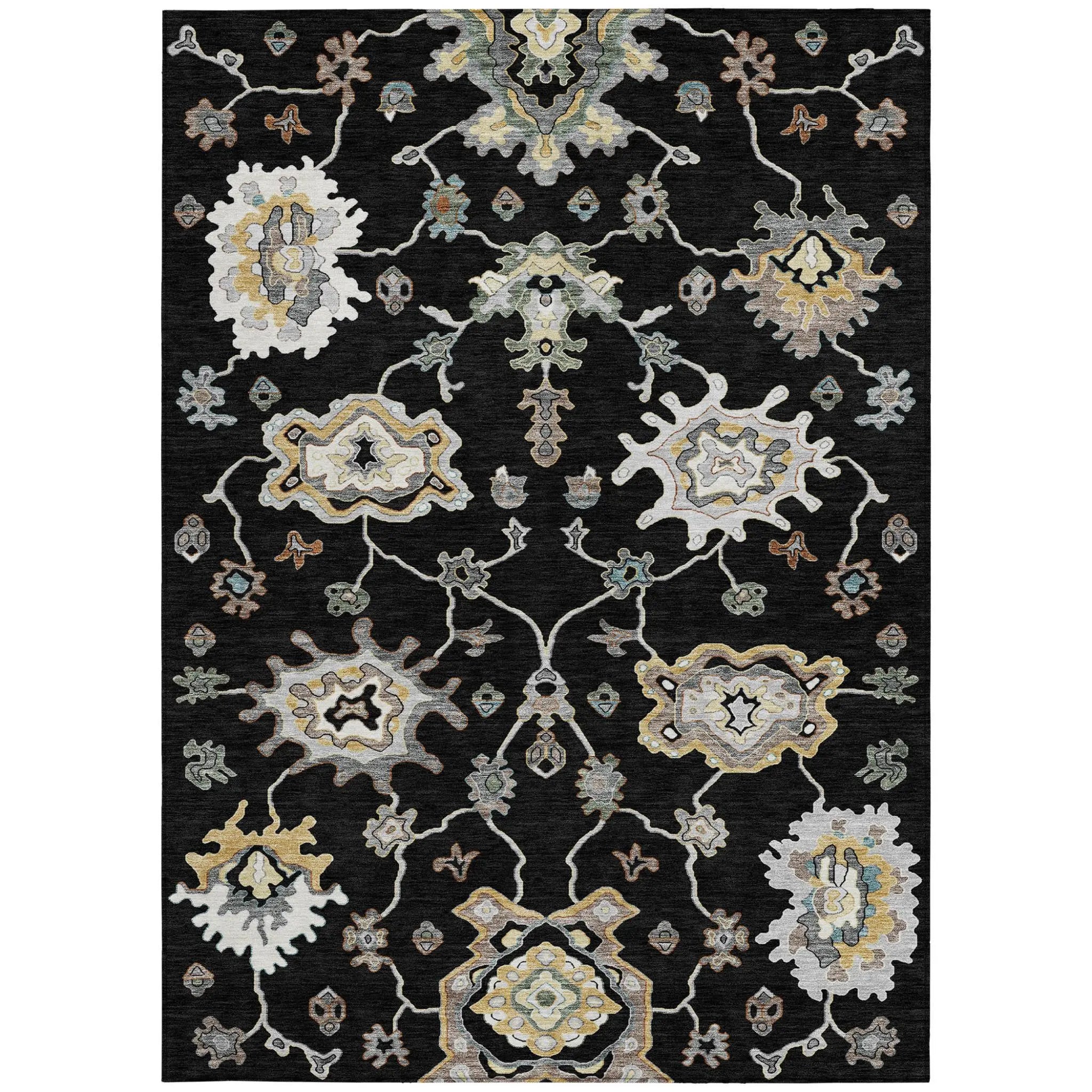 8' X 10' Black And Graphite Oriental Washable Indoor Outdoor Area Rug Homeroots Outdoor