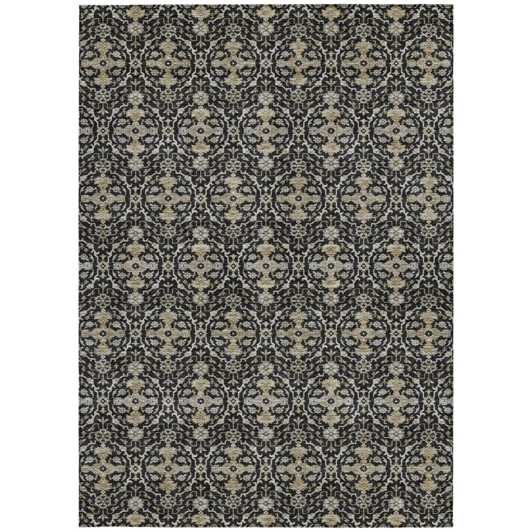 8' X 10' Black And Graphite Oriental Washable Indoor Outdoor Area Rug Homeroots Outdoor
