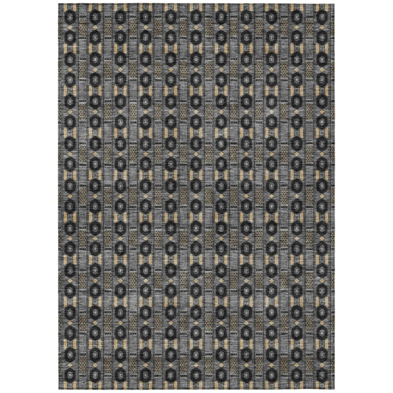 8' X 10' Black And Graphite Striped Washable Indoor Outdoor Area Rug Homeroots Outdoor