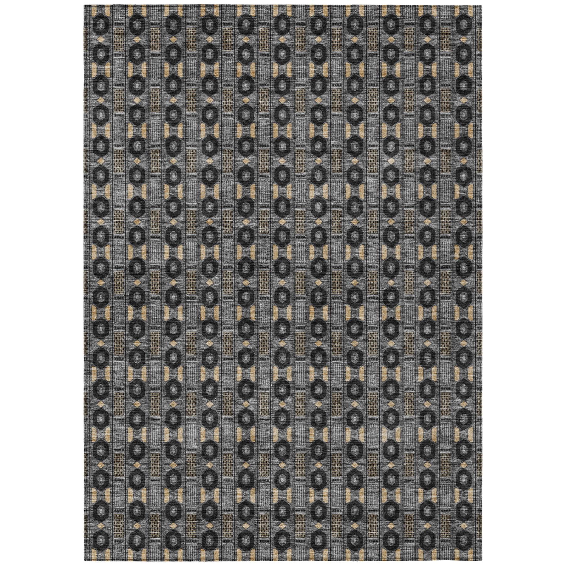 8' X 10' Black And Graphite Striped Washable Indoor Outdoor Area Rug Homeroots Outdoor