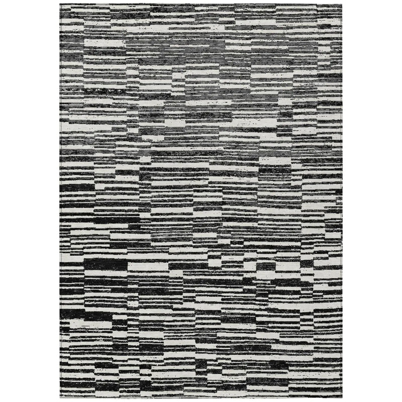 8' X 10' Black And Graphite Striped Washable Indoor Outdoor Area Rug Homeroots Outdoor