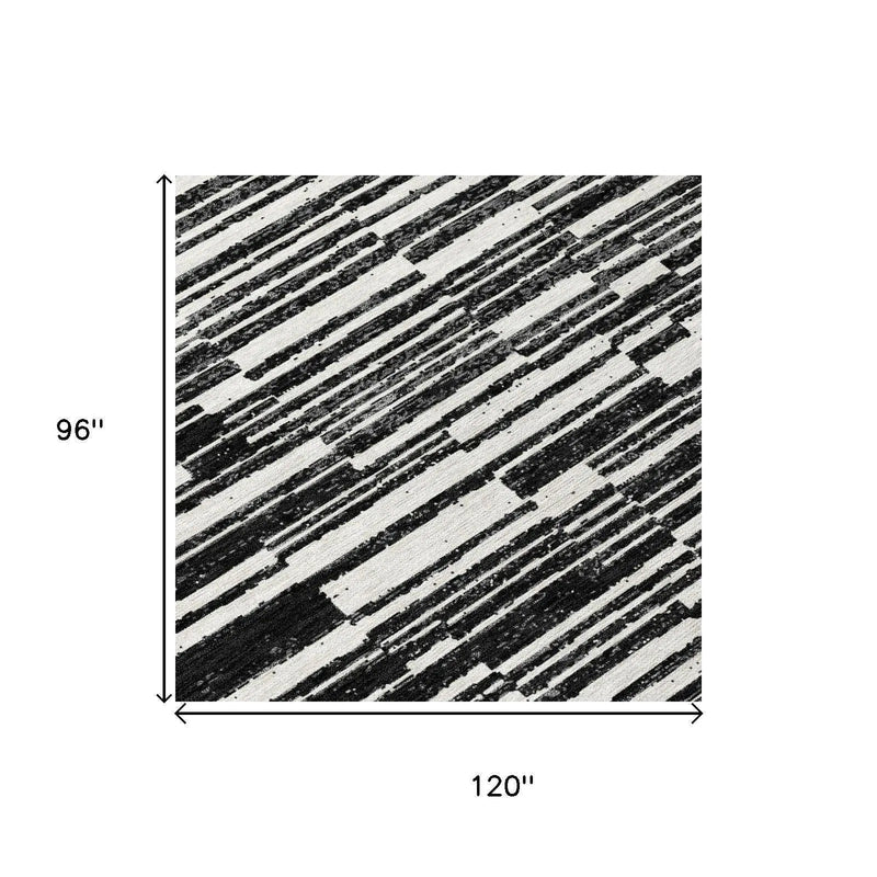 8' X 10' Black And Graphite Striped Washable Indoor Outdoor Area Rug Homeroots Outdoor