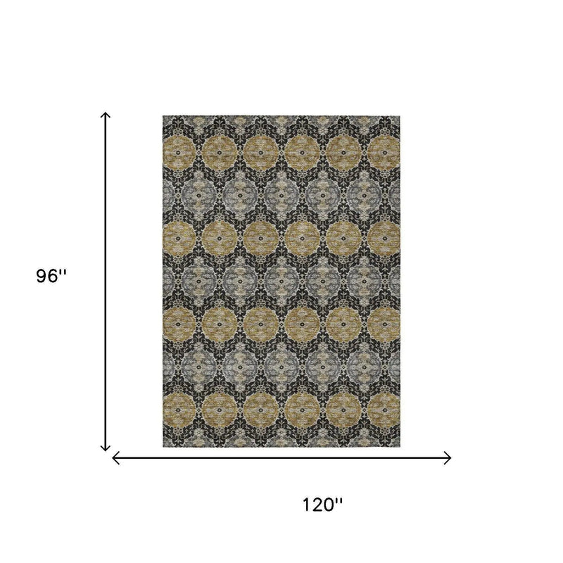 8' X 10' Black And Graphite Striped Washable Indoor Outdoor Area Rug Homeroots Outdoor