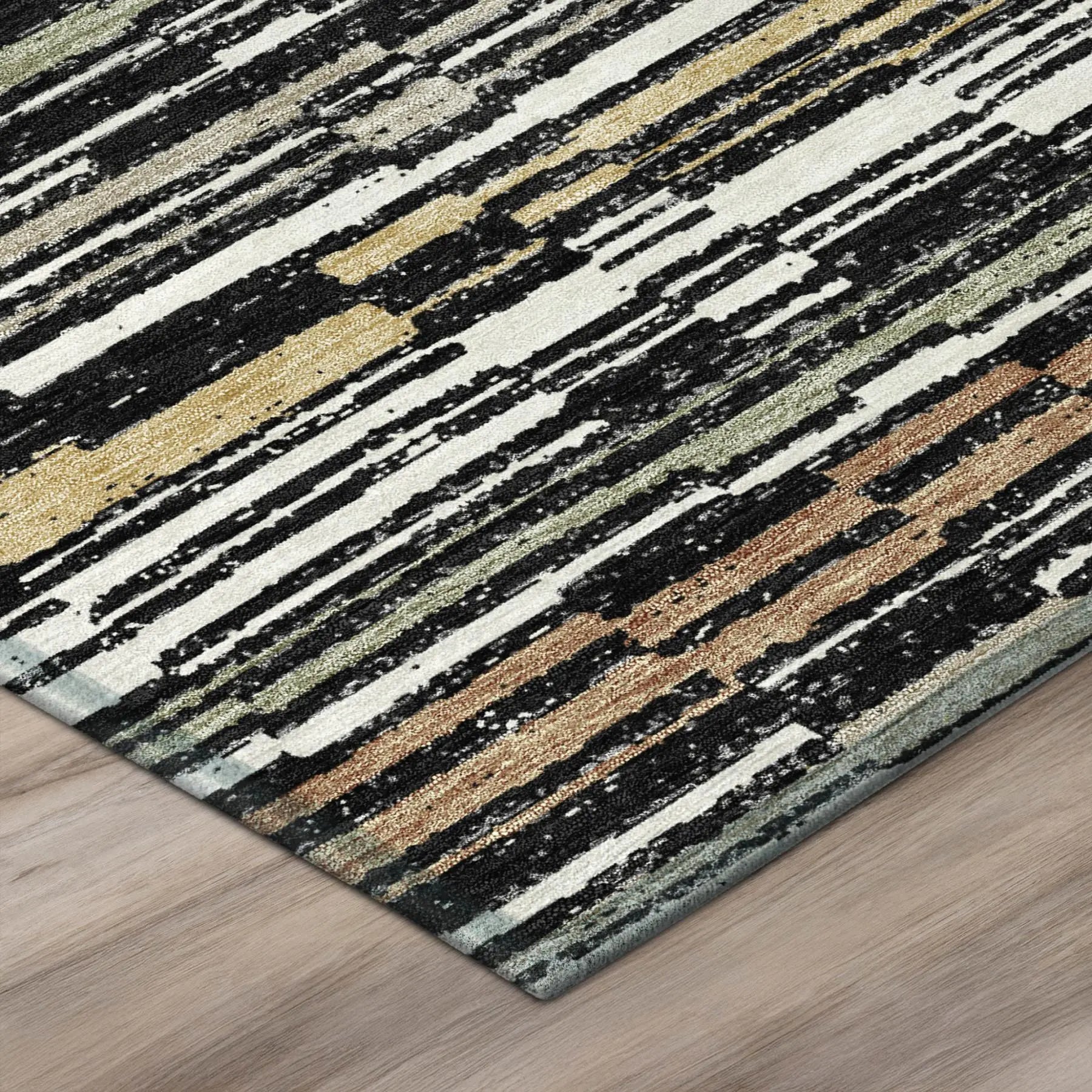 8' X 10' Black And Graphite Striped Washable Indoor Outdoor Area Rug Homeroots Outdoor