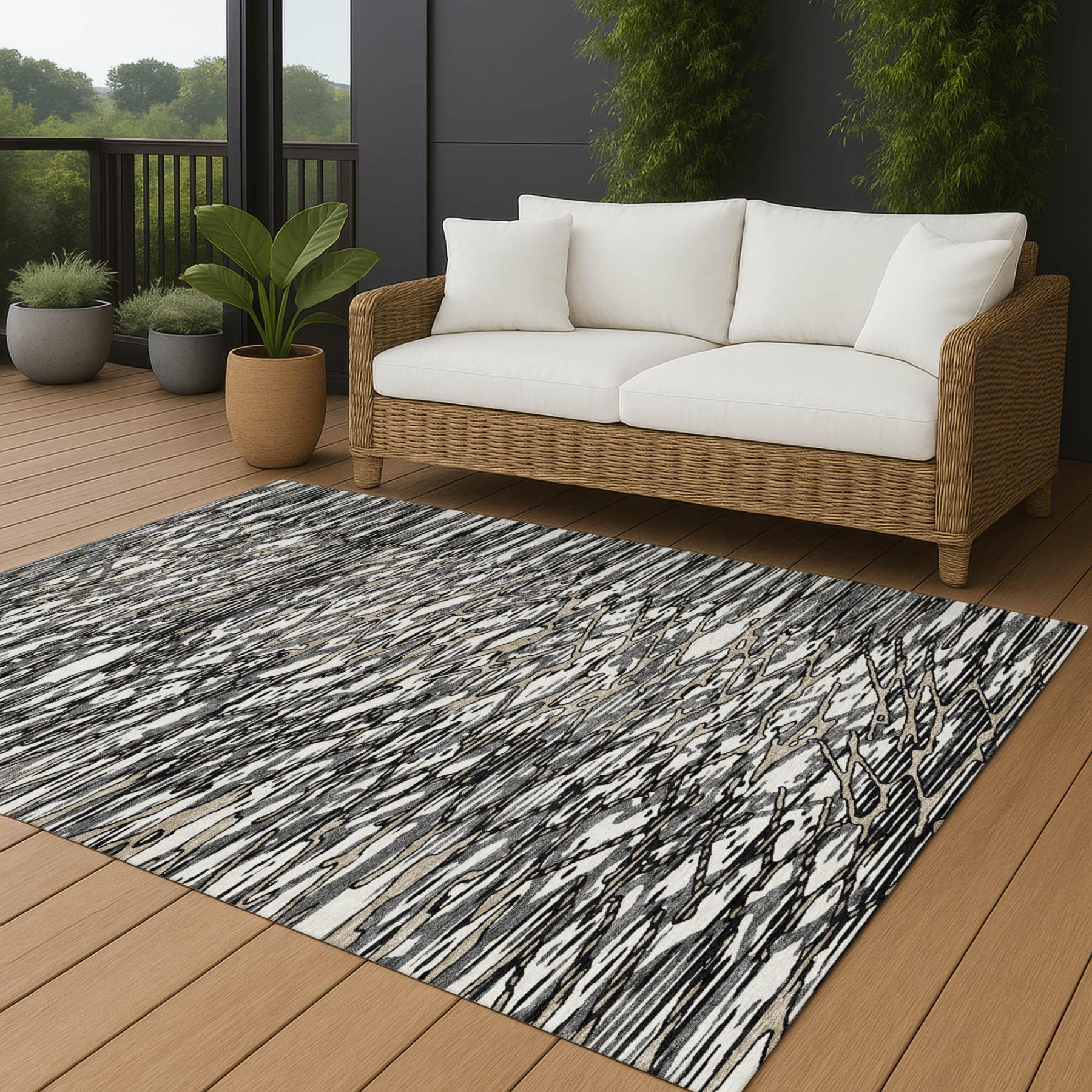 8' X 10' Black And Gray Abstract Washable Indoor Outdoor Area Rug Homeroots Outdoor
