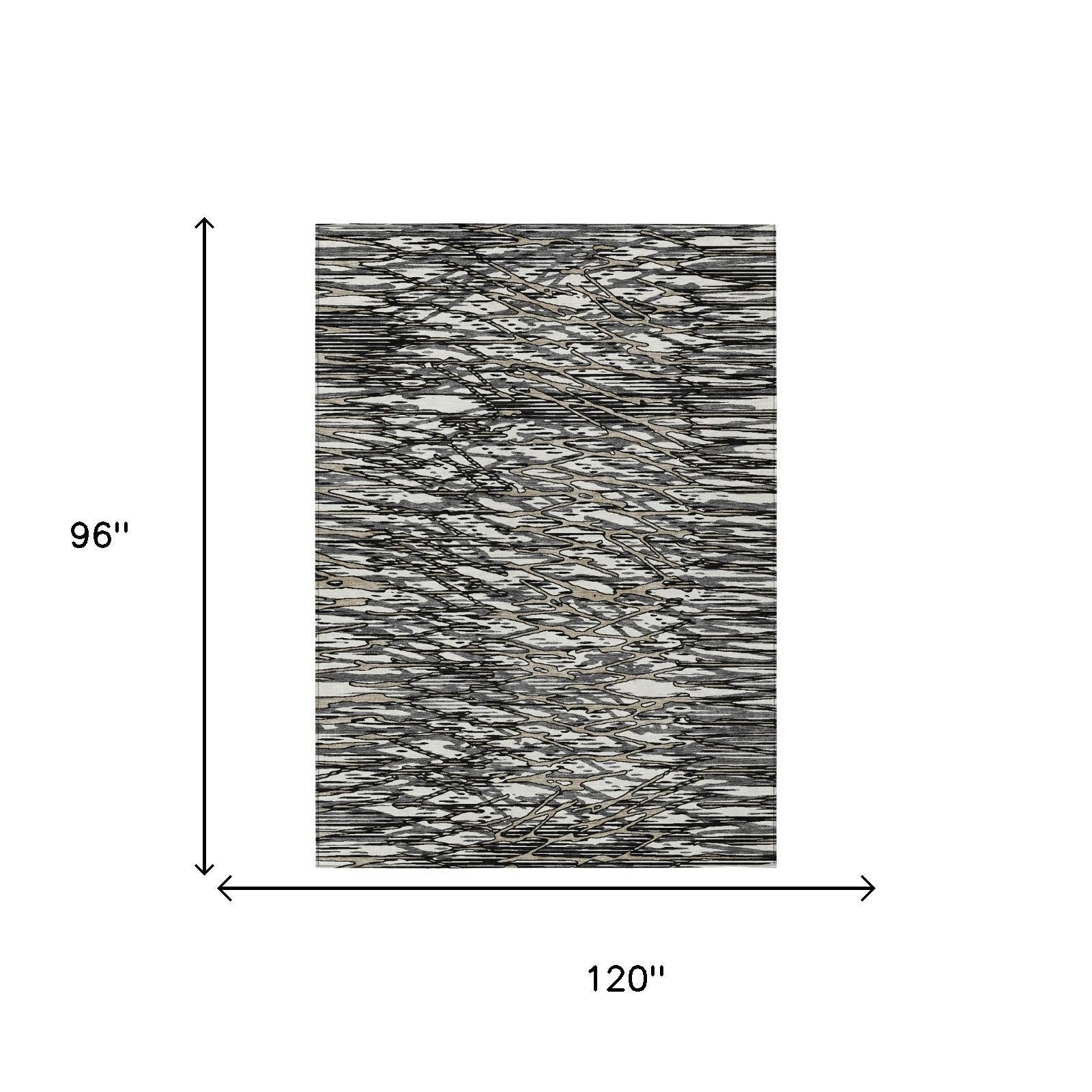 8' X 10' Black And Gray Abstract Washable Indoor Outdoor Area Rug Homeroots Outdoor
