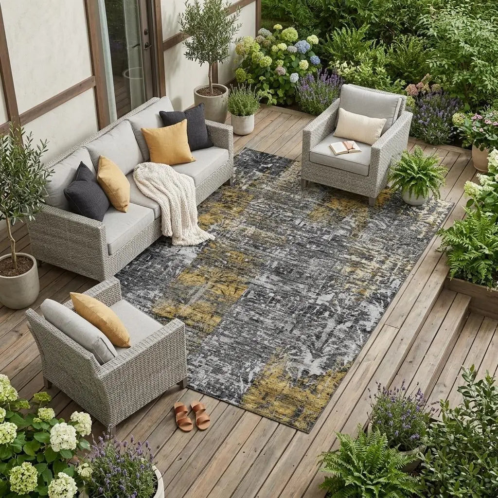 8' X 10' Black And Gray Abstract Washable Indoor Outdoor Area Rug Homeroots Outdoor