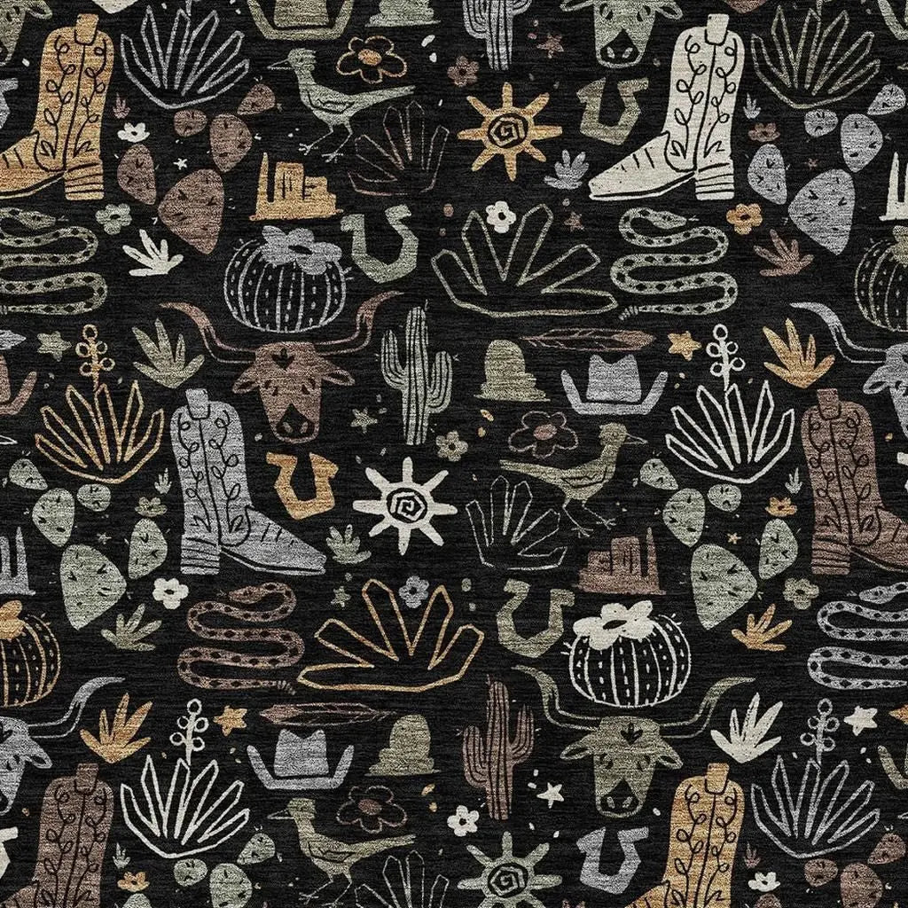 8' X 10' Black And Gray Cactus Washable Indoor Outdoor Area Rug Homeroots Outdoor