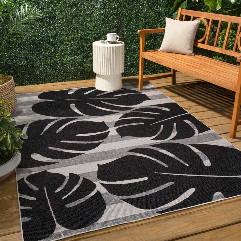 8' X 10' Black And Gray Floral Indoor Outdoor Area Rug Homeroots Outdoor