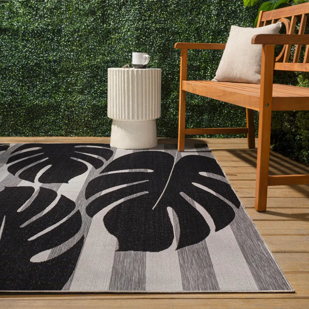 8' X 10' Black And Gray Floral Indoor Outdoor Area Rug Homeroots Outdoor
