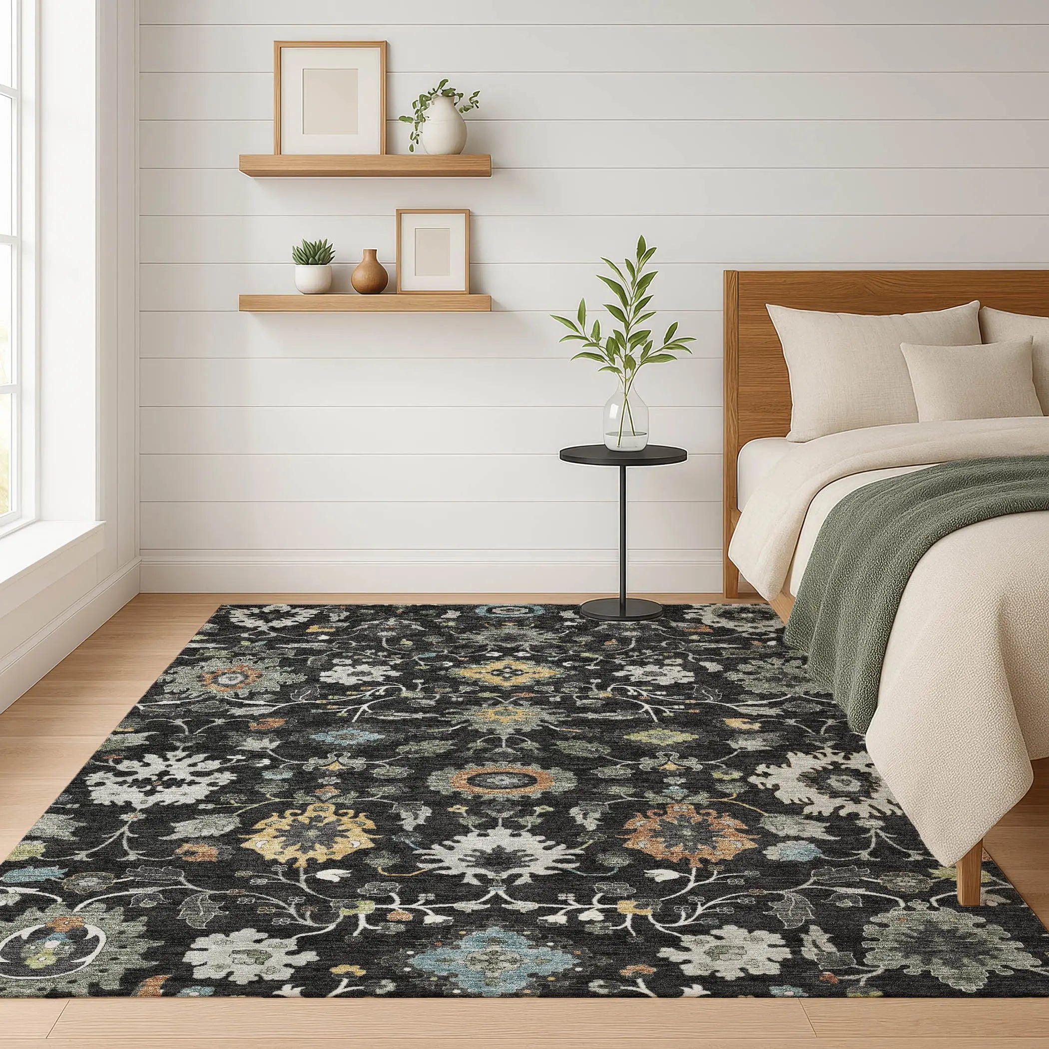 8' X 10' Black And Gray Floral Medallion Washable Indoor Outdoor Area Rug Homeroots Outdoor