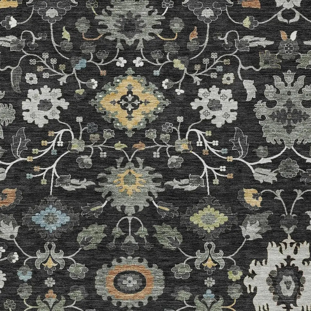 8' X 10' Black And Gray Floral Medallion Washable Indoor Outdoor Area Rug Homeroots Outdoor