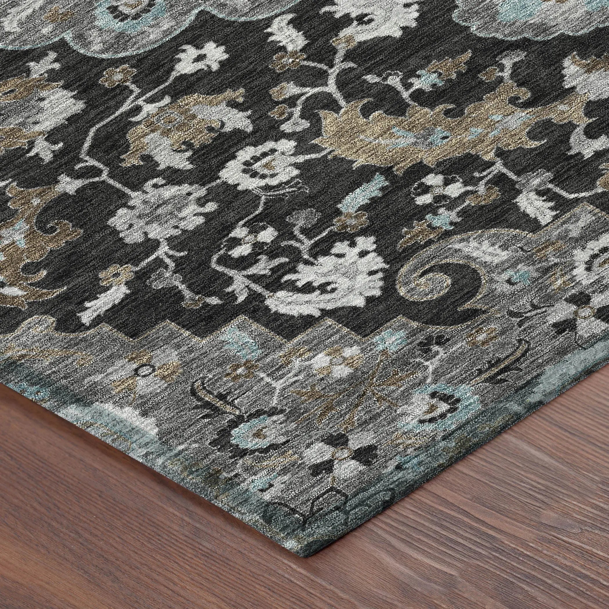 8' X 10' Black And Gray Floral Medallion Washable Indoor Outdoor Area Rug Homeroots Outdoor