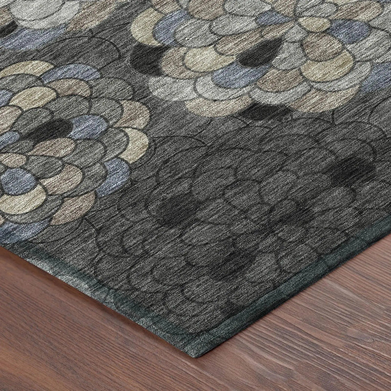 8' X 10' Black And Gray Floral Washable Indoor Outdoor Area Rug Homeroots Outdoor