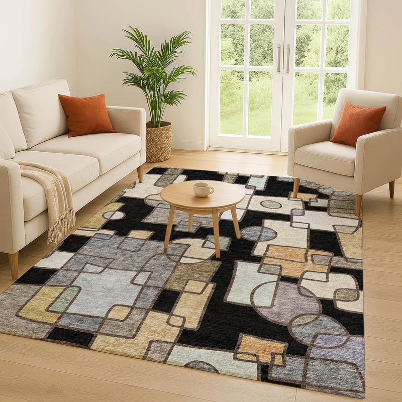 8' X 10' Black And Gray Geometric Washable Indoor Outdoor Area Rug Homeroots Outdoor