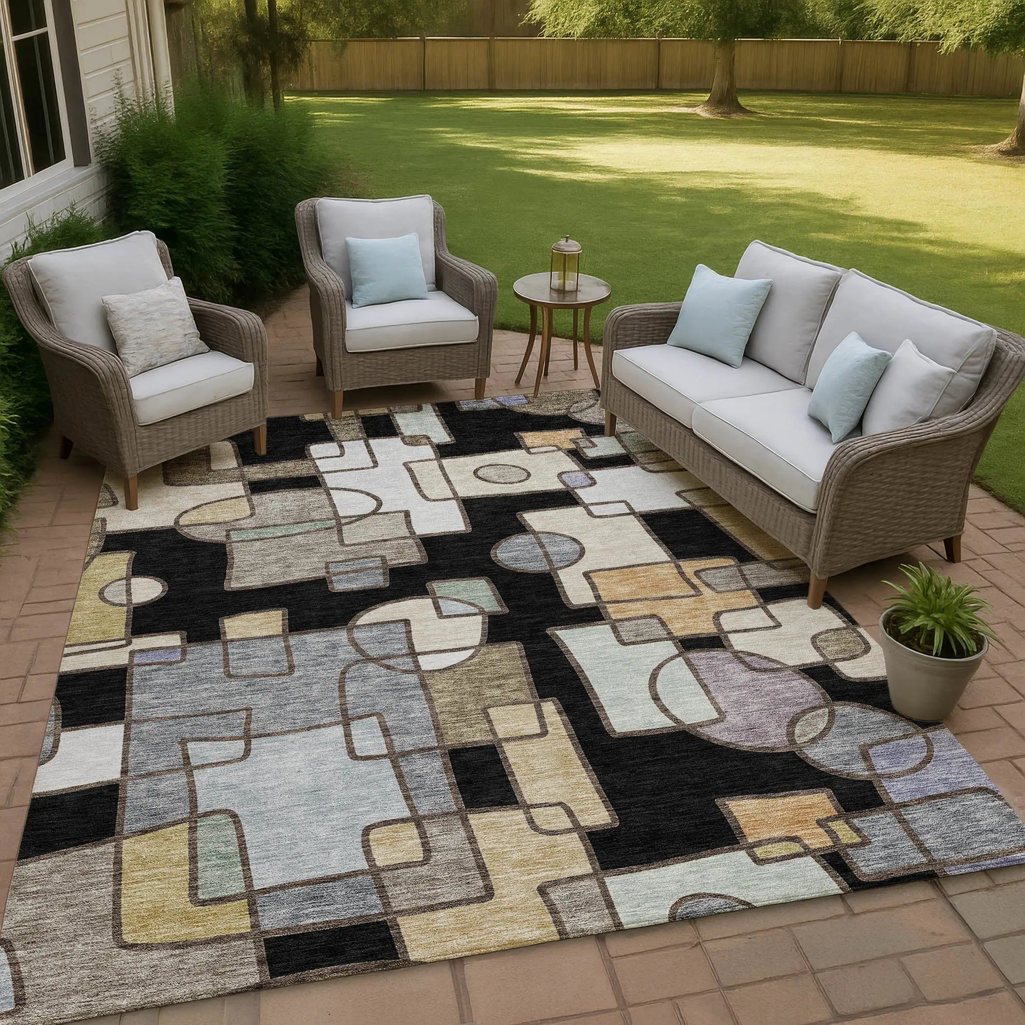 8' X 10' Black And Gray Geometric Washable Indoor Outdoor Area Rug Homeroots Outdoor