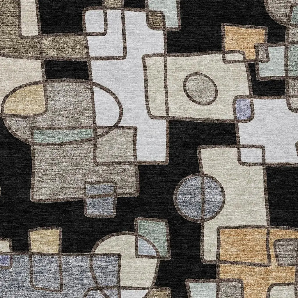 8' X 10' Black And Gray Geometric Washable Indoor Outdoor Area Rug Homeroots Outdoor
