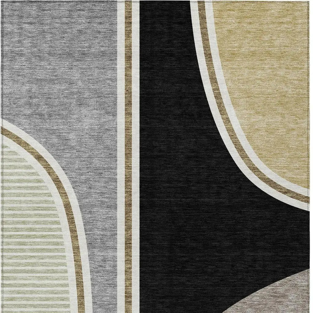8' X 10' Black And Gray Geometric Washable Indoor Outdoor Area Rug Homeroots Outdoor