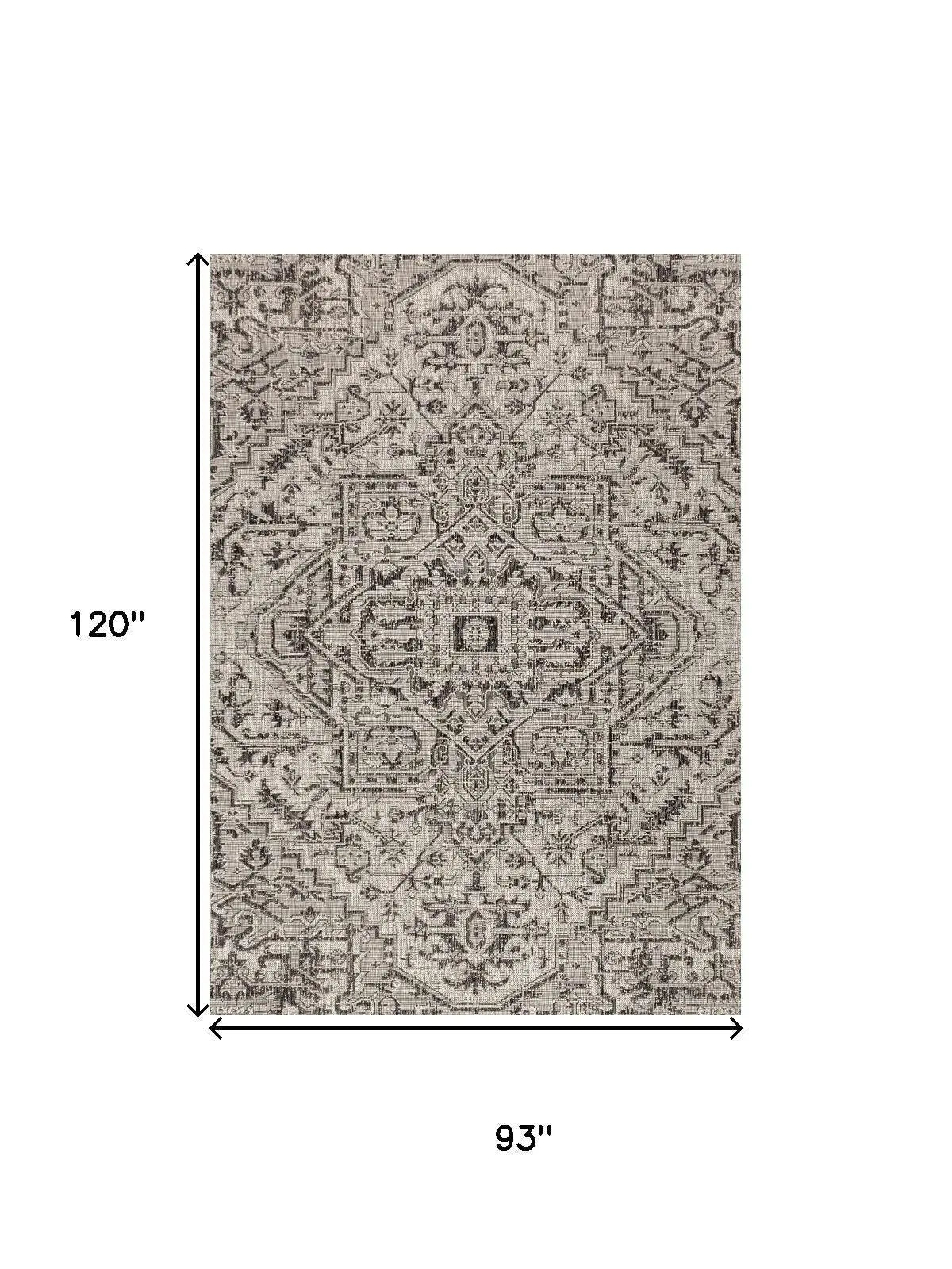 8' X 10' Black And Gray Medallion Indoor Outdoor Area Rug Homeroots Outdoor