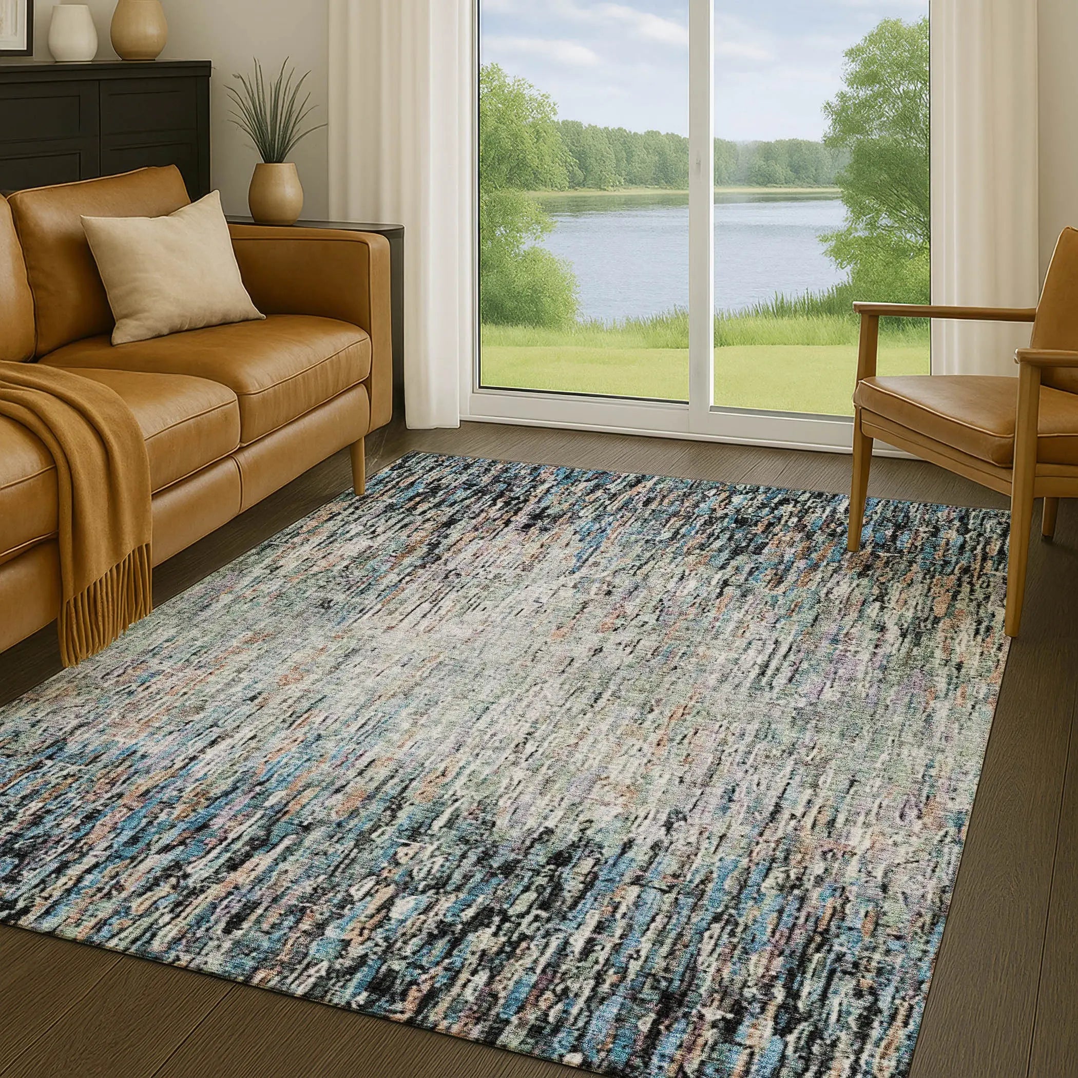 8' X 10' Black And Gray Striped Washable Indoor Outdoor Area Rug Homeroots Outdoor