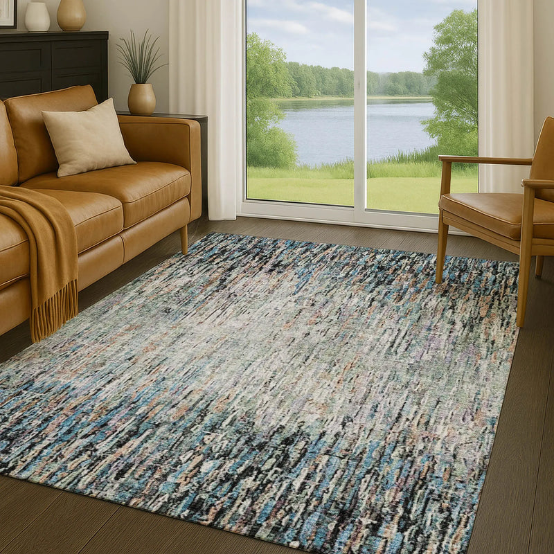 8' X 10' Black And Gray Striped Washable Indoor Outdoor Area Rug Homeroots Outdoor