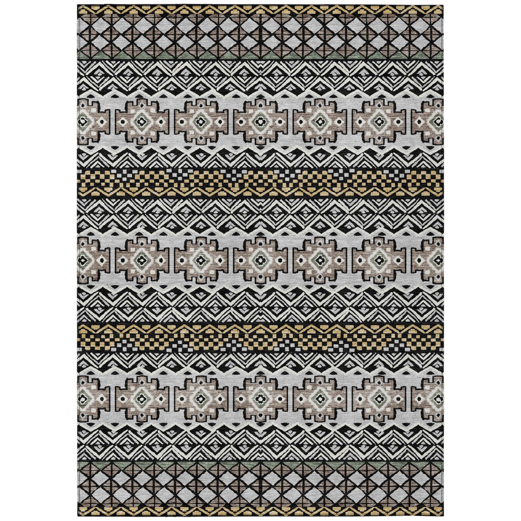 8' X 10' Black And Gray Striped Washable Indoor Outdoor Area Rug Homeroots Outdoor