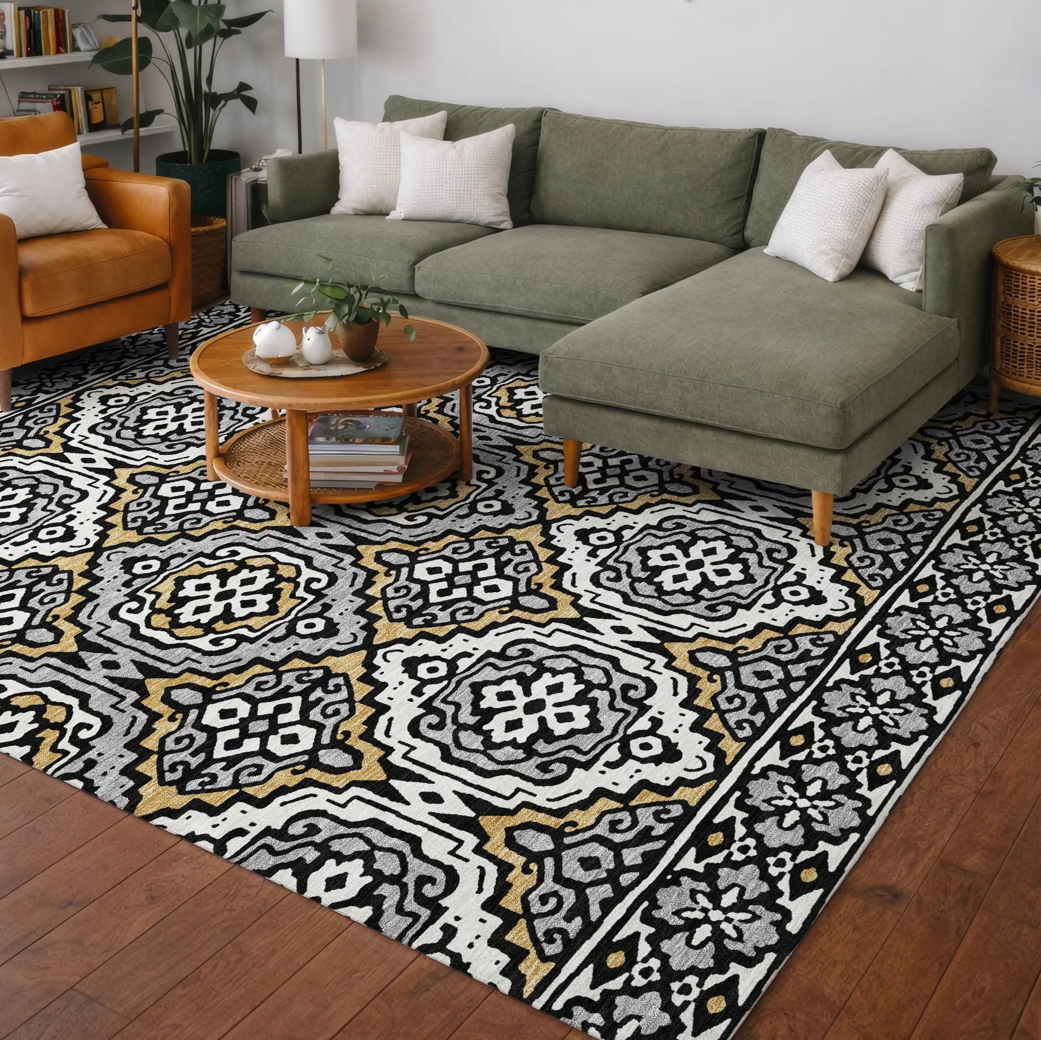 8' X 10' Black And Gray Tribal Washable Indoor Outdoor Area Rug Homeroots Outdoor