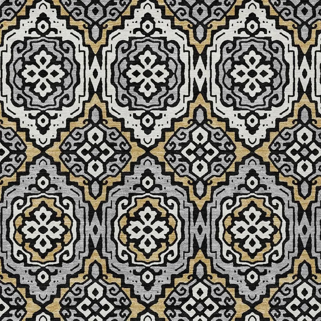 8' X 10' Black And Gray Tribal Washable Indoor Outdoor Area Rug Homeroots Outdoor