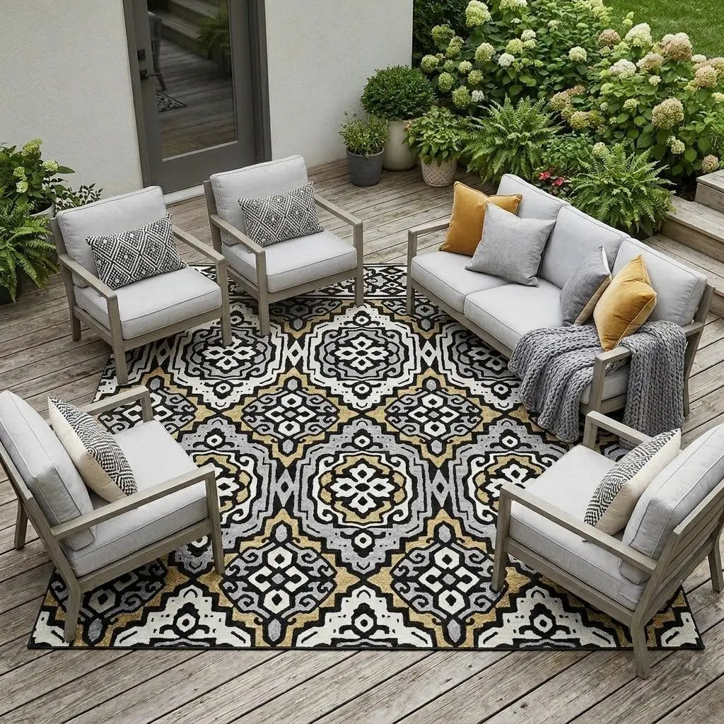 8' X 10' Black And Gray Tribal Washable Indoor Outdoor Area Rug Homeroots Outdoor