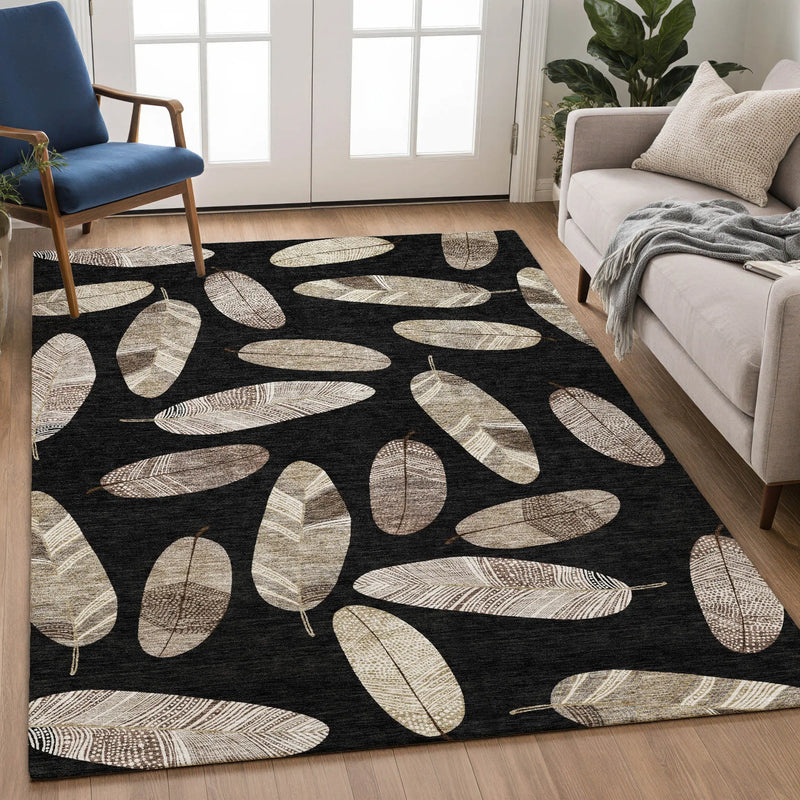 8' X 10' Black And Green Botanical Leaves Washable Indoor Outdoor Area Rug Homeroots Outdoor