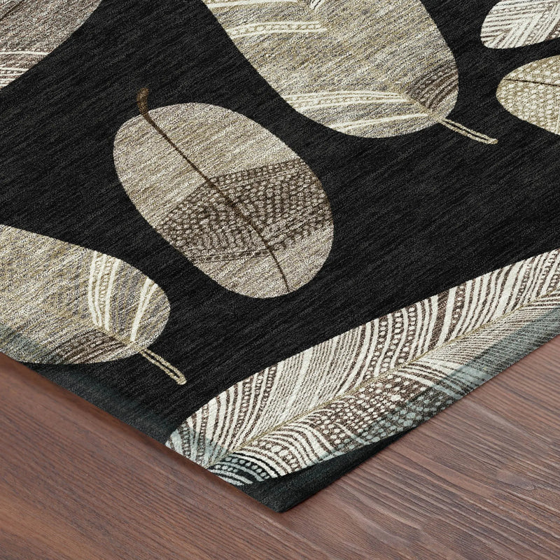 8' X 10' Black And Green Botanical Leaves Washable Indoor Outdoor Area Rug Homeroots Outdoor