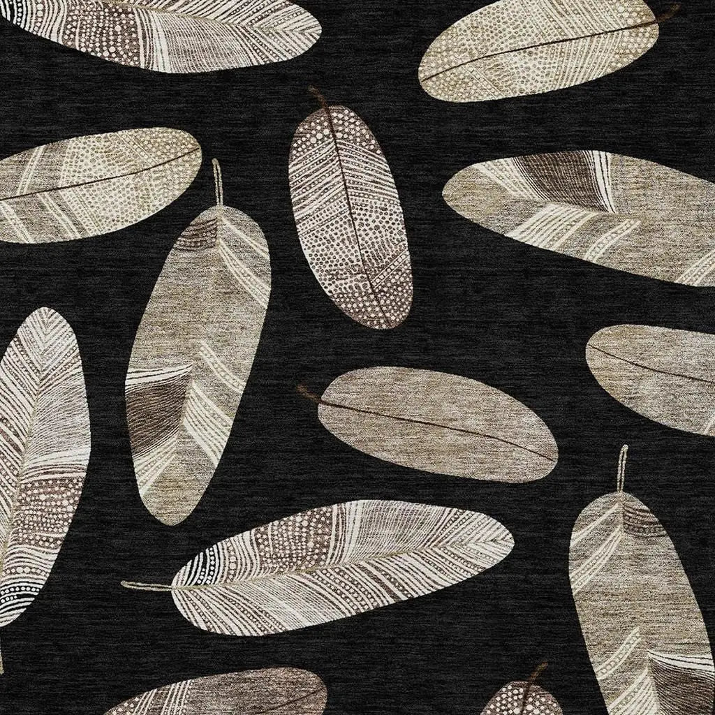 8' X 10' Black And Green Botanical Leaves Washable Indoor Outdoor Area Rug Homeroots Outdoor